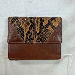 Vintage Rocco Barocco Italian Leather & Snakeskin Wallet – Brown Tri-Fold 1980s